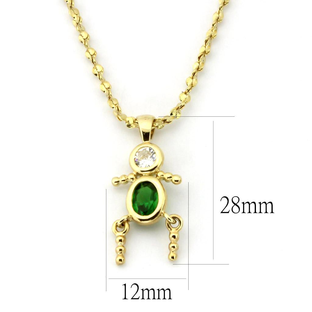 LOA1358 - Gold Brass Chain Pendant with AAA Grade CZ in Emerald