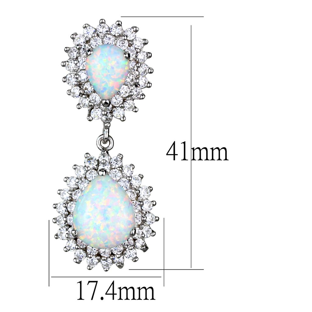 LOS879 - Rhodium 925 Sterling Silver Earrings with Semi-Precious Opal