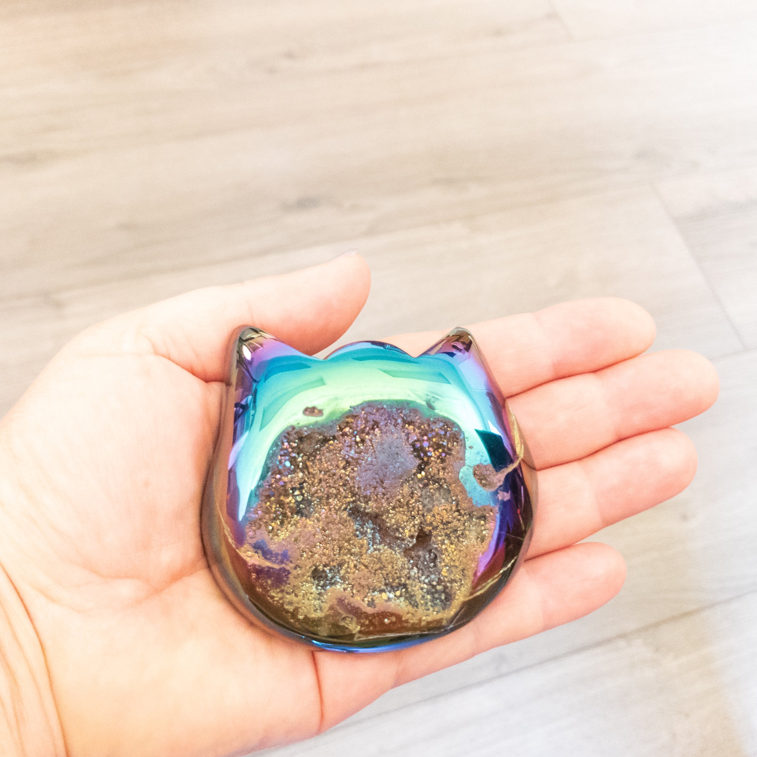 Rainbow Agate Druzy Cat Heads | Pink Corydalis