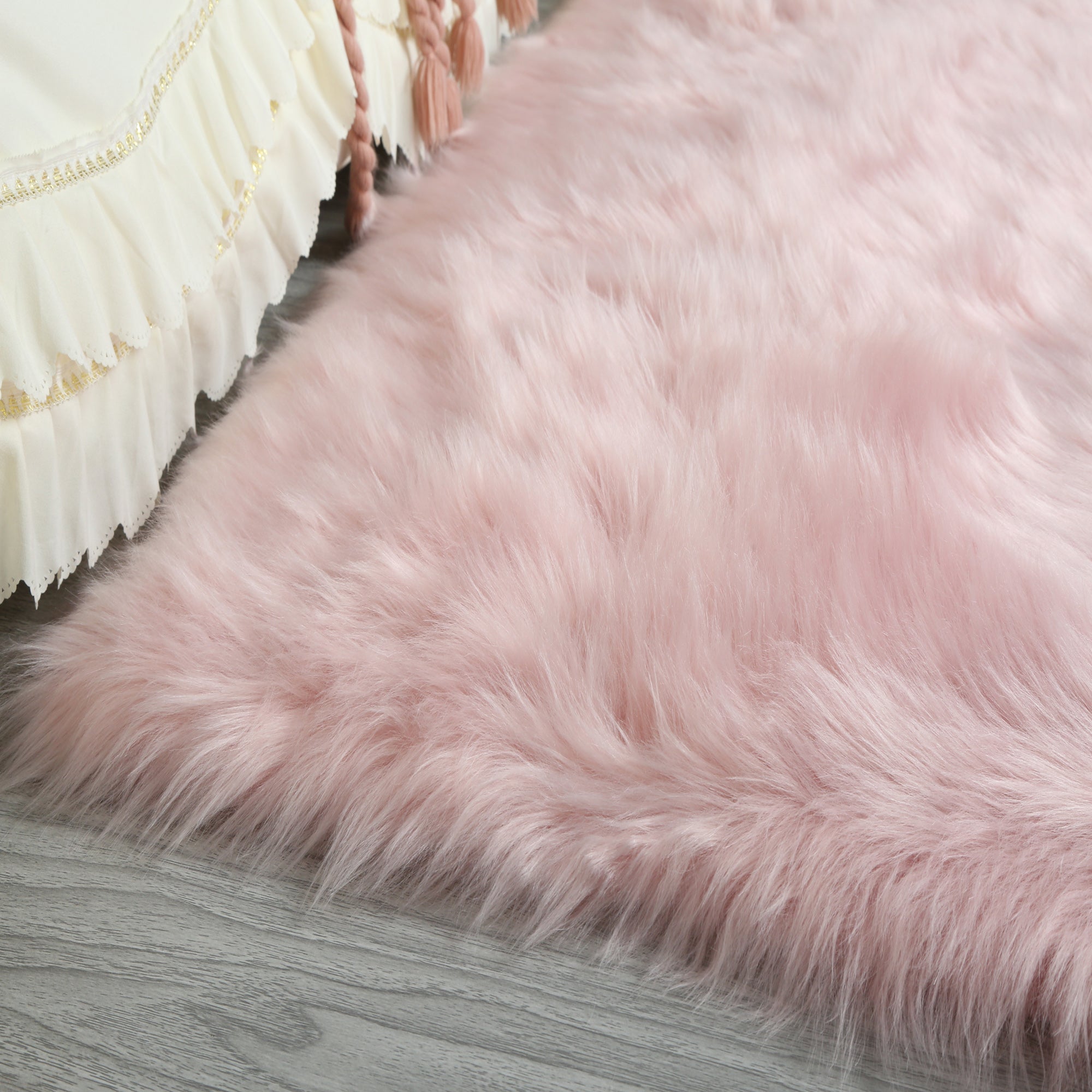 Cozy Ultra Soft Fluffy Faux Fur Pink Area Rug