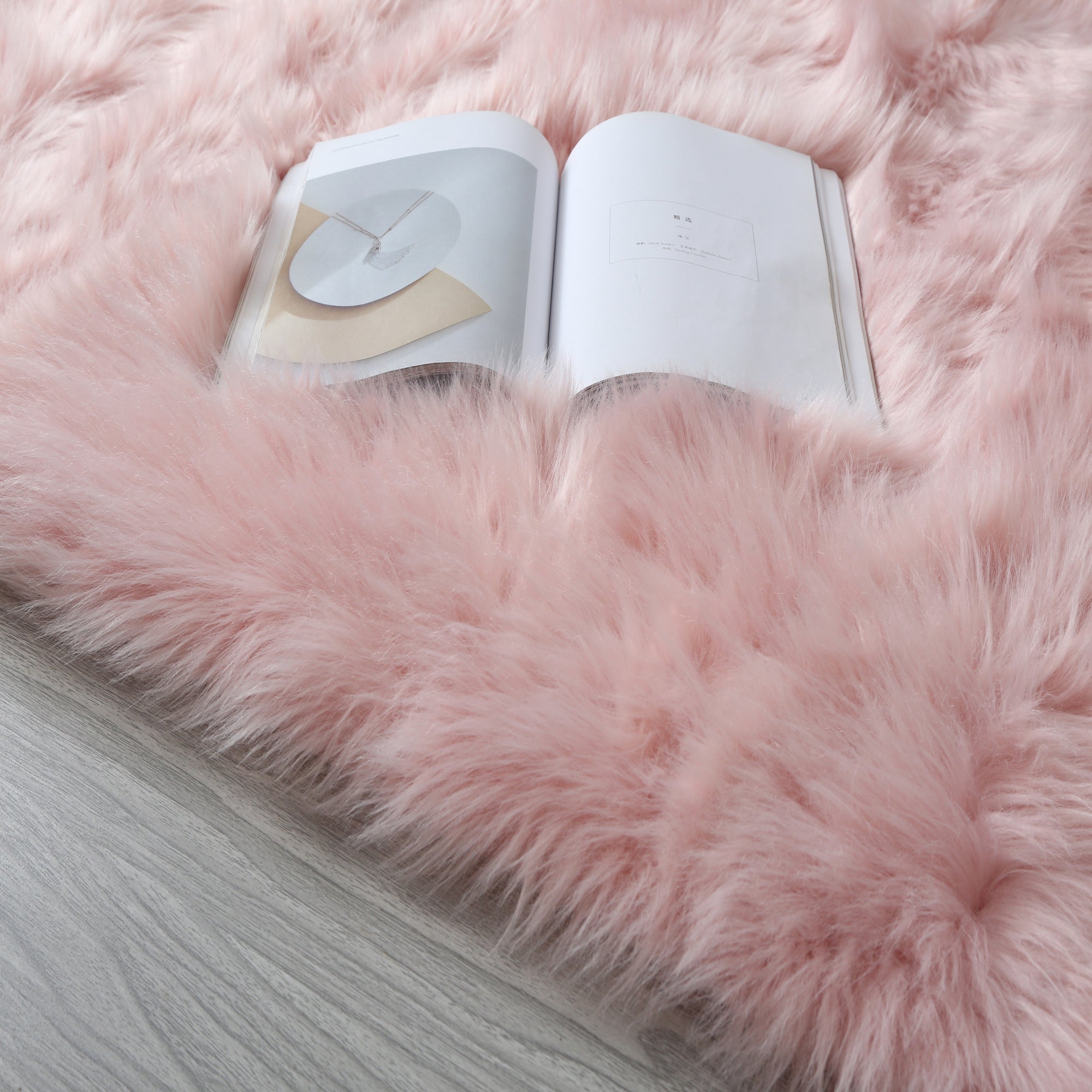 Cozy Ultra Soft Fluffy Faux Fur Pink Area Rug