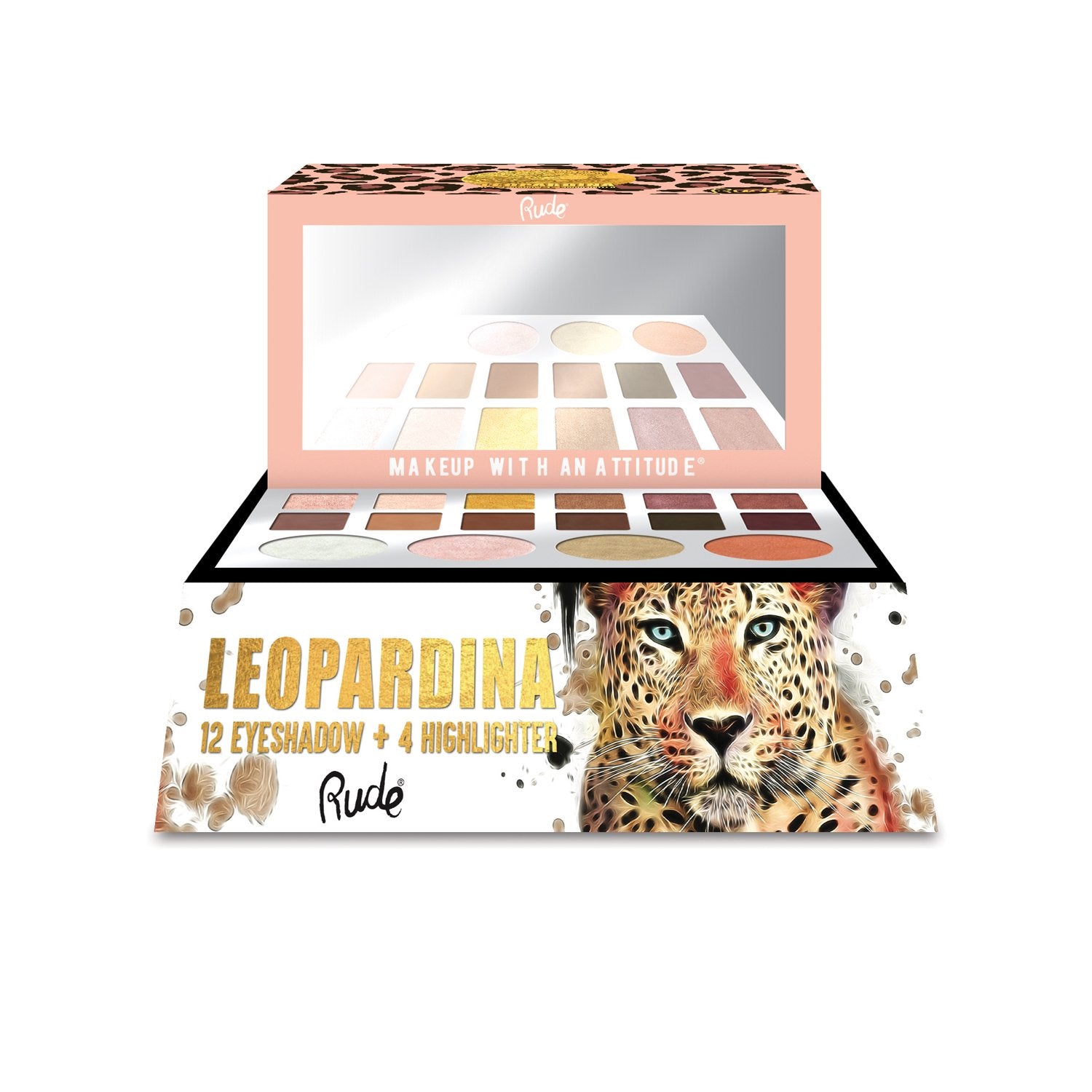 Leopardina 12 Eyeshadow + 4 Highlighter Palette Display Set, 24pcs | Gold Thanatos