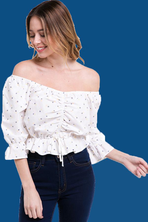 Ditsy Floral Rouched Front Peasant Top