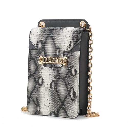 Yael Snake embossed Vegan Leather Phone Crossbody Handbag