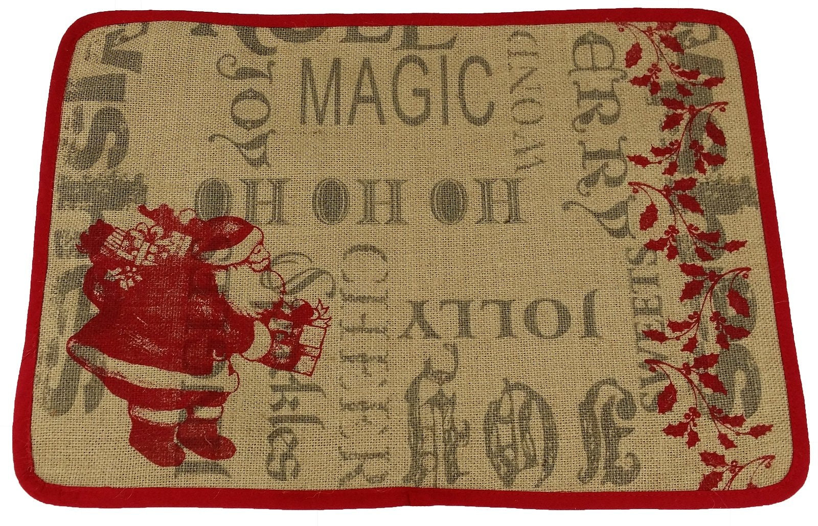 ML14900 Saint Nick Burlap Placemat, 13''x18'' | Pink Leto