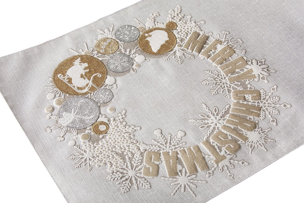 ML17119 Ornament Wreath Table Runner, 13.5"x72"