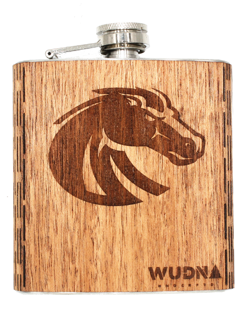 BSU Bronco - 6 oz. Wooden Hip Flask