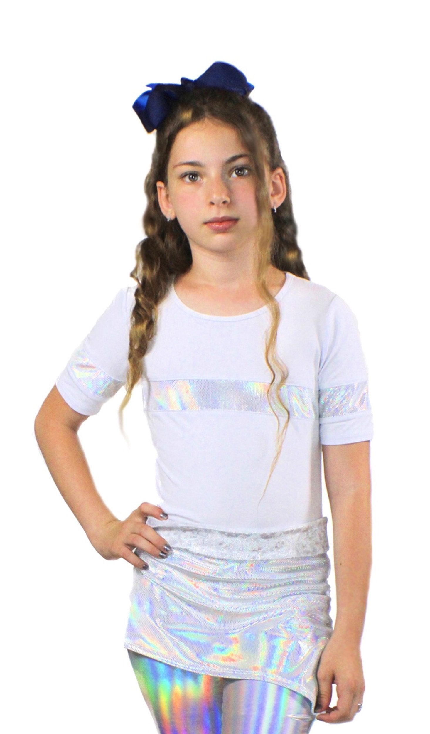 Stella, bamboo jersey and holographic sequin Top | Sky Blue Beech