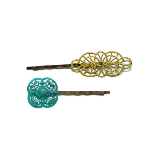 Moxie Bobby Pins (2 pack) - Hand Painted Art Deco Metal Hair Pins