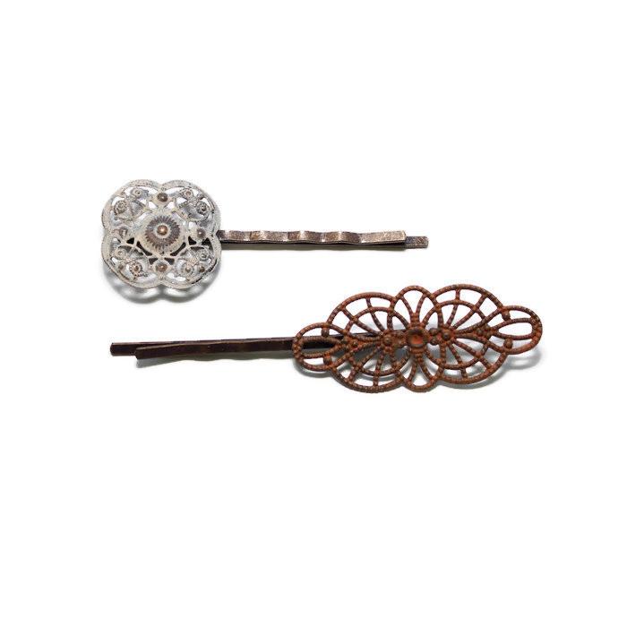 Moxie Bobby Pins (2 pack) - Hand Painted Art Deco Metal Hair Pins