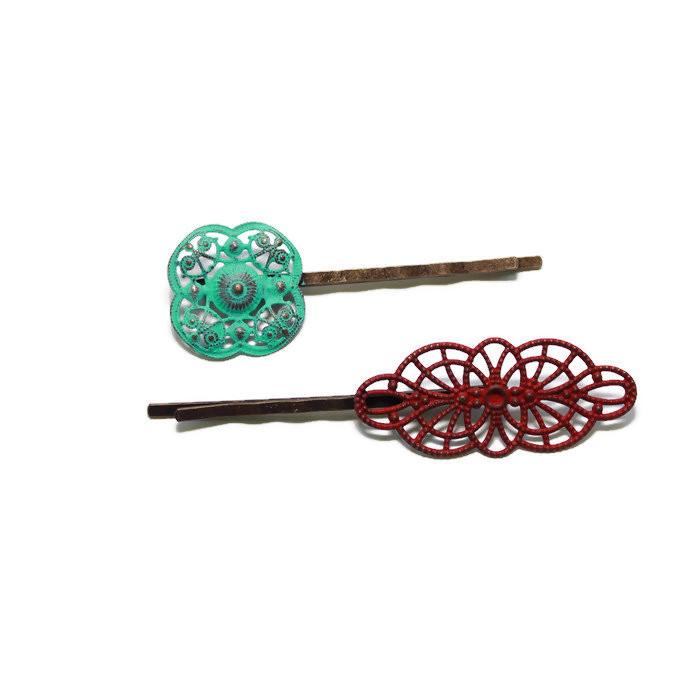 Moxie Bobby Pins (2 pack) - Hand Painted Art Deco Metal Hair Pins