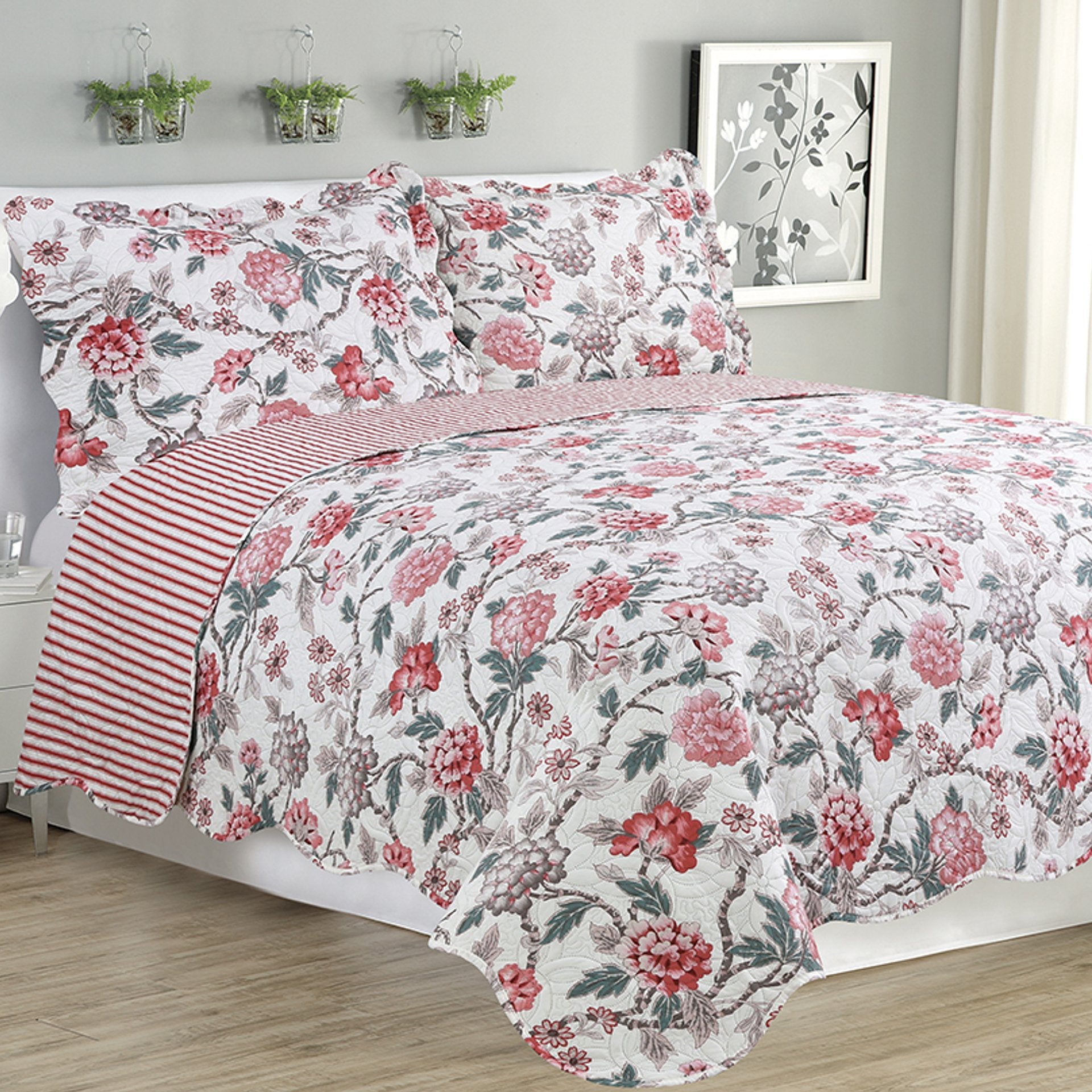 Melissa - 3 Piece Quilt Set - Multi Color Rose | Azure Zeus