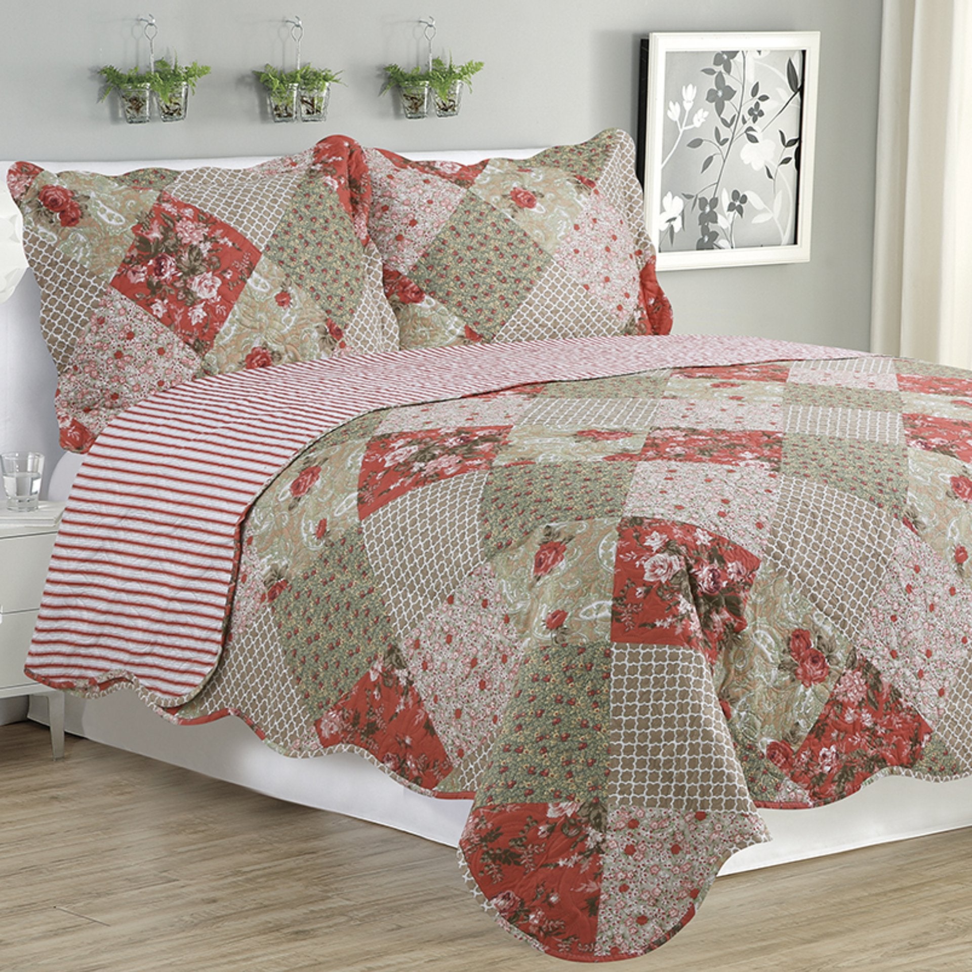 Kim - 3 Piece Quilt Set - Multi Color Floral