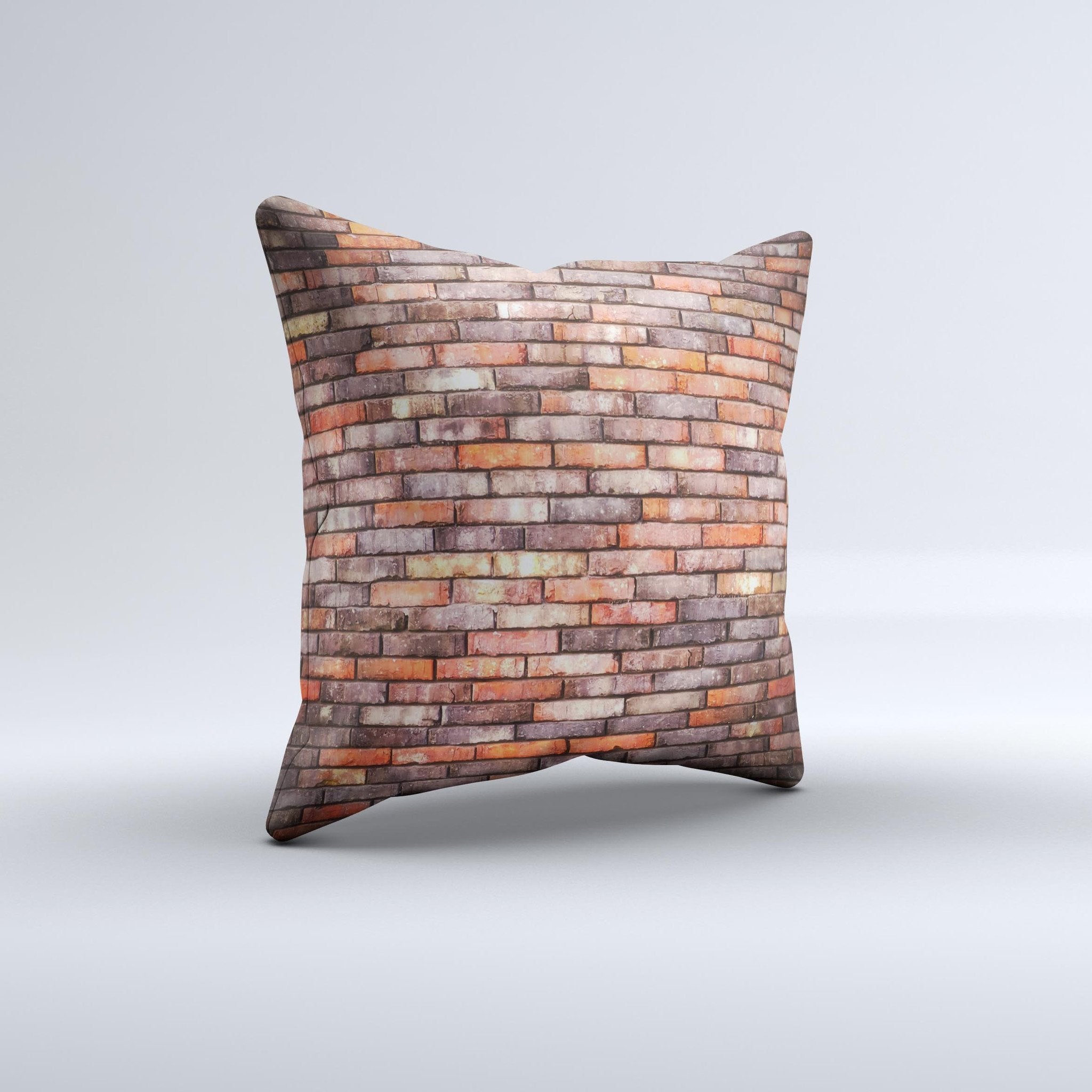 Multicolor Highlighted Brick Wall ink-Fuzed Decorative Throw Pillow