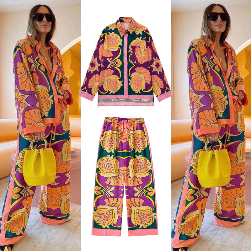 Elastic Waist Straight 2 Piece set Suit Casual Vacation Suit