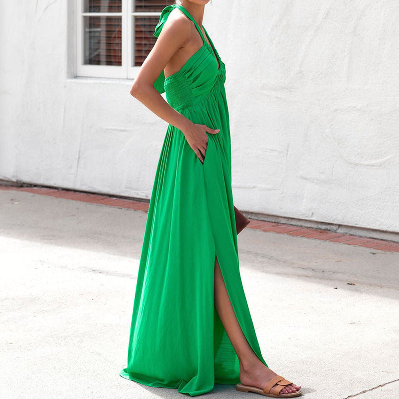 Deep V-neck Halter Sleeveless Maxi Dress