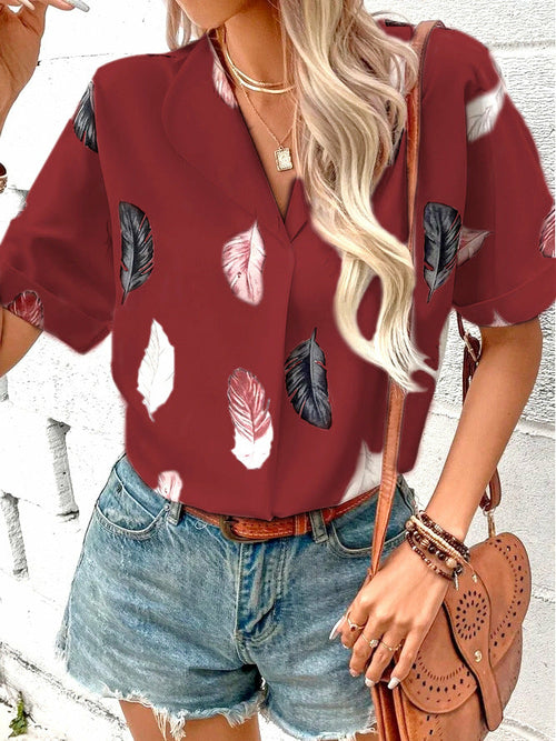 Printed feather shirt Short sleeve shirt