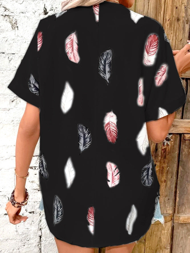 Printed feather shirt Short sleeve shirt