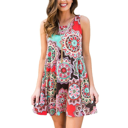 Woman Floral Print Sleeveless Tank Dress 