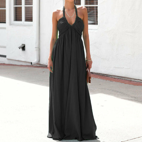 Deep V-neck Halter Sleeveless Maxi Dress