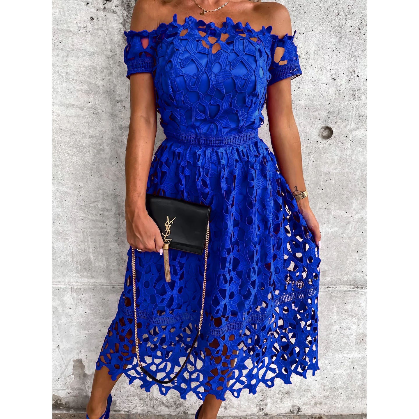 Sexy Off-Shoulder Lace Dress, Casual Loose Fit Women's Dress