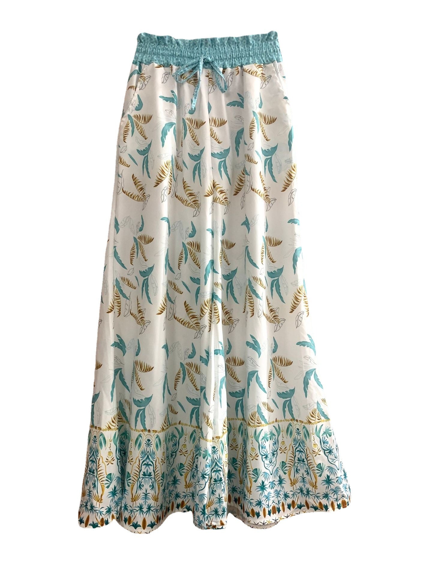 Printed Elastic Waist Wide-Leg Pants