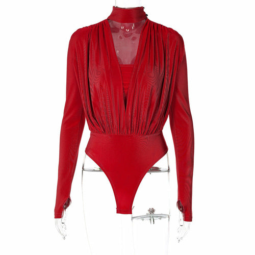 Sexy V-Neck Slim Fit Long Sleeve Jumpsuit with Splice Design