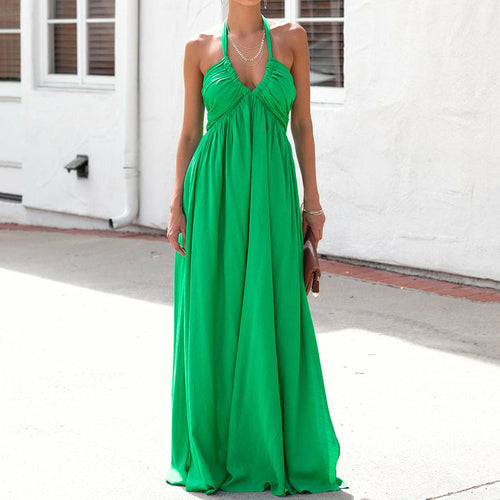 Deep V-neck Halter Sleeveless Maxi Dress