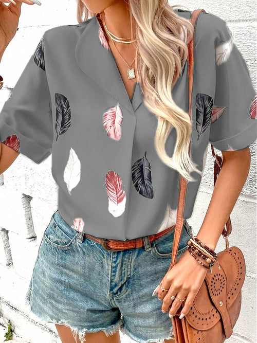 Printed feather shirt Short sleeve shirt