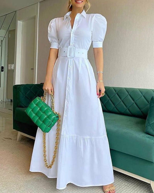 Elegant Solid Color Midi Dress with Belt