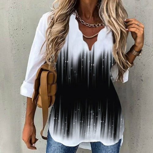 Wave Collar Shirt Printed Long-sleeved Tops