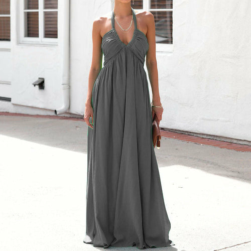 Deep V-neck Halter Sleeveless Maxi Dress