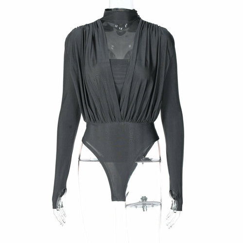 Sexy V-Neck Slim Fit Long Sleeve Jumpsuit with Splice Design