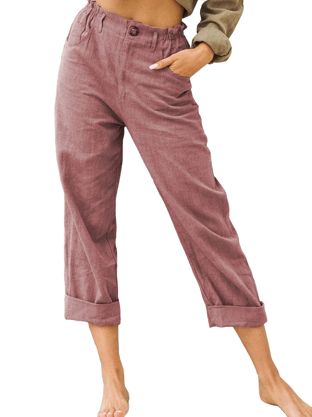 Casual Women Elastic Waist Cotton Pants