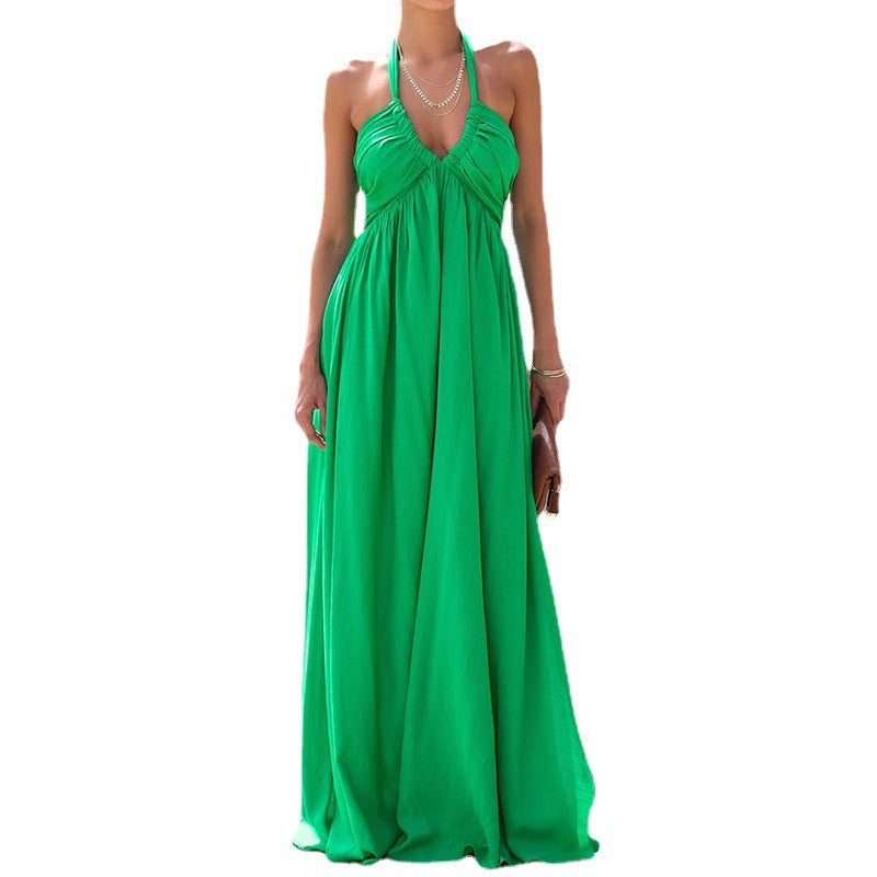 Deep V-neck Halter Sleeveless Maxi Dress