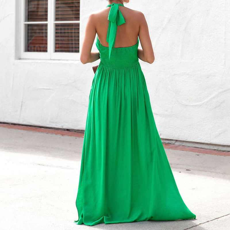 Deep V-neck Halter Sleeveless Maxi Dress