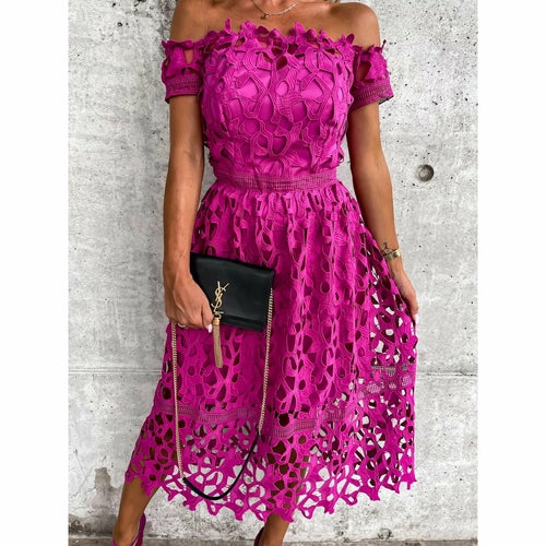 Sexy Off-Shoulder Lace Dress, Casual Loose Fit Women's Dress