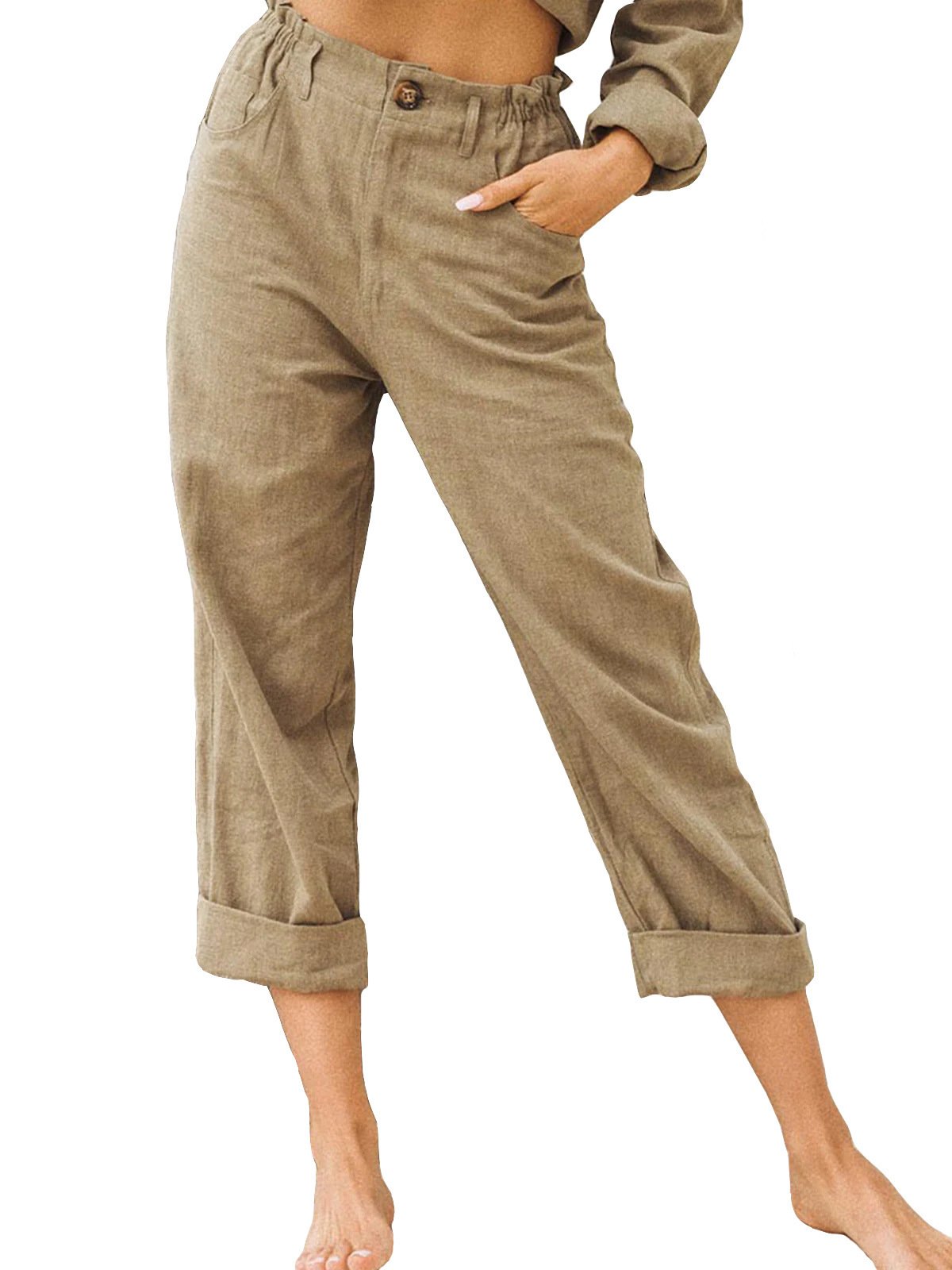 Casual Women Elastic Waist Cotton Pants