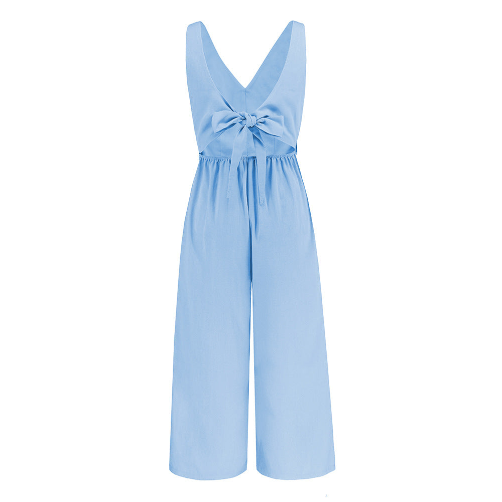 sleeveless button V-neck jumpsuit