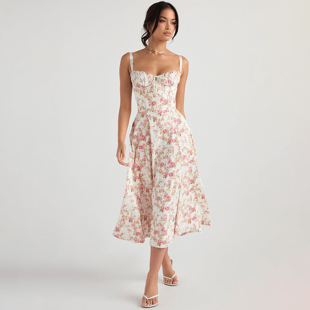 Floral Maxi Dress with Side Slit, Cutout Back, and Spaghetti Straps