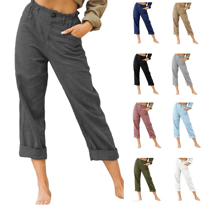 Casual Women Elastic Waist Cotton Pants