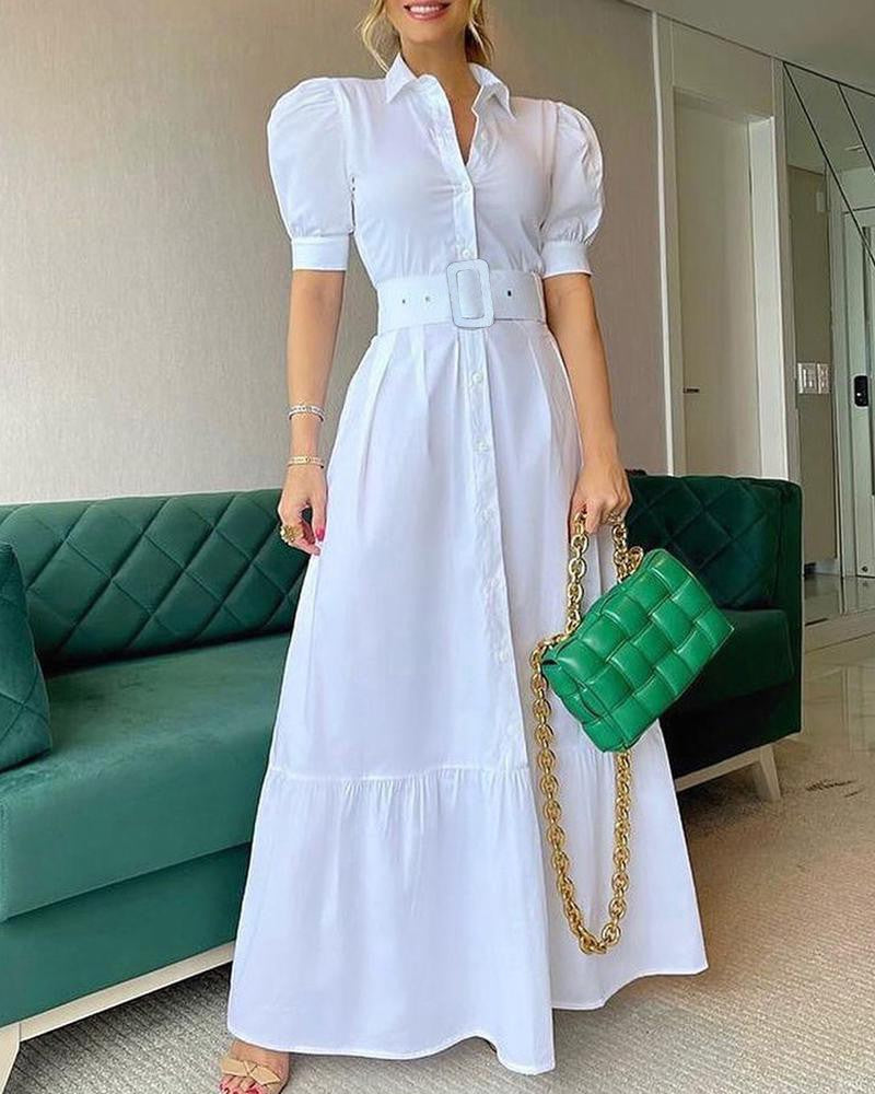 Elegant Solid Color Midi Dress with Belt