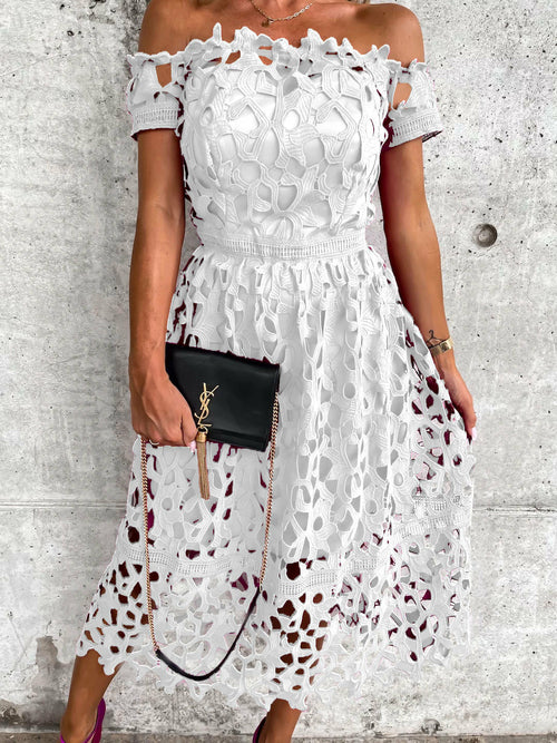 Sexy Off-Shoulder Lace Dress, Casual Loose Fit Women's Dress