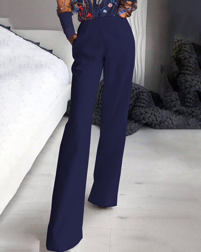 Sheer Mesh Floral Long Sleeve Patchwork Jumpsuit