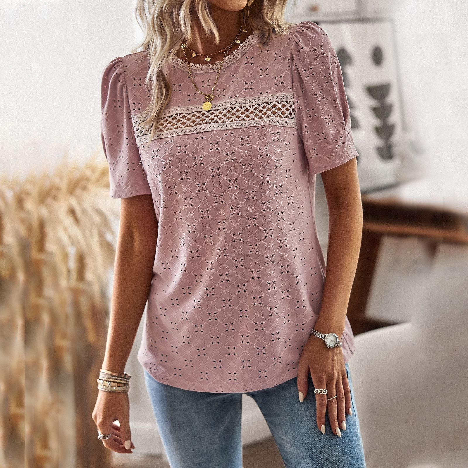 Casual Round patchwork T-Shirt
