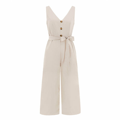 sleeveless button V-neck jumpsuit