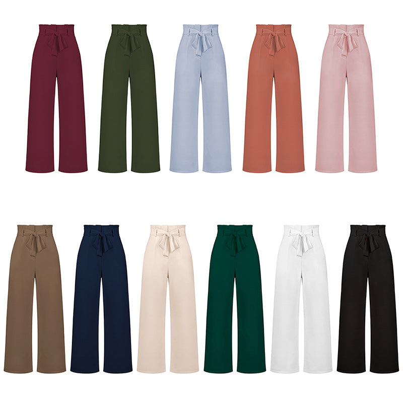 Women's Casual Wide-Leg Trousers with Belt