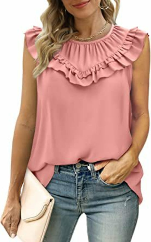 Sleeveless Chiffon Blouse with Elegant Pleats