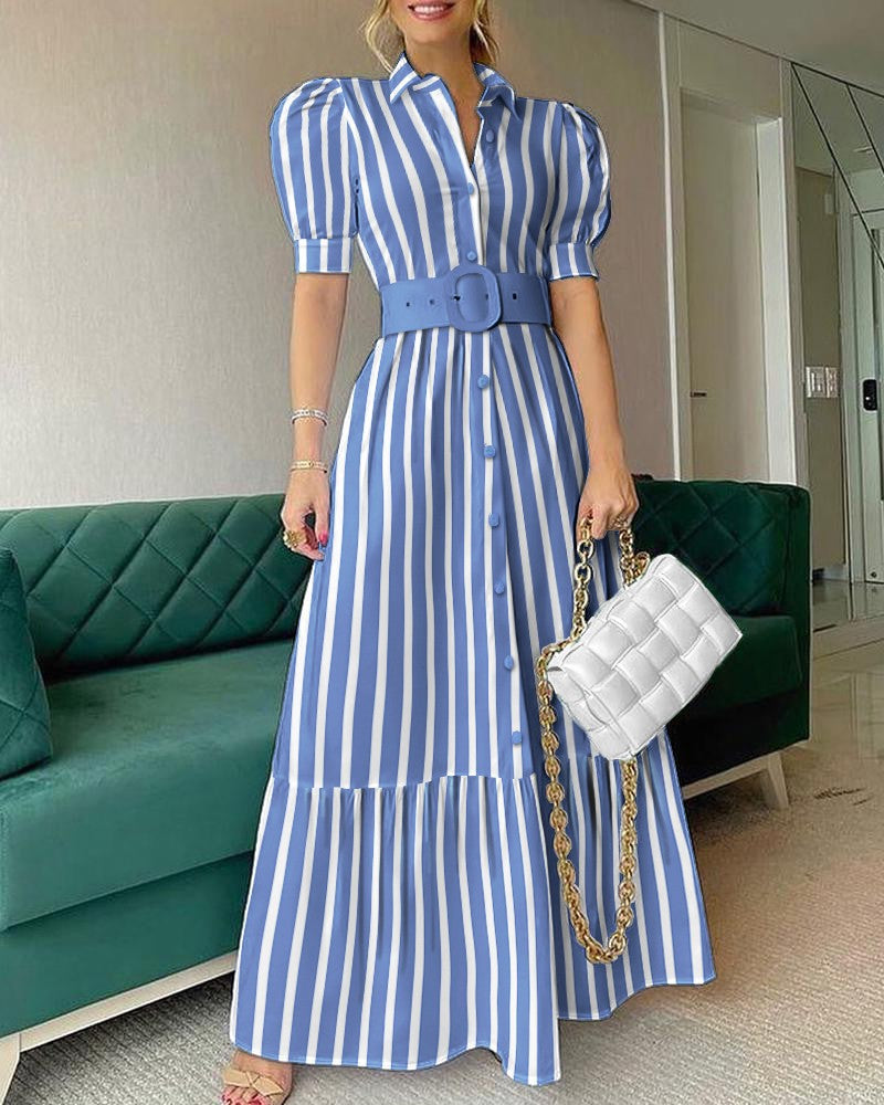 Elegant Solid Color Midi Dress with Belt