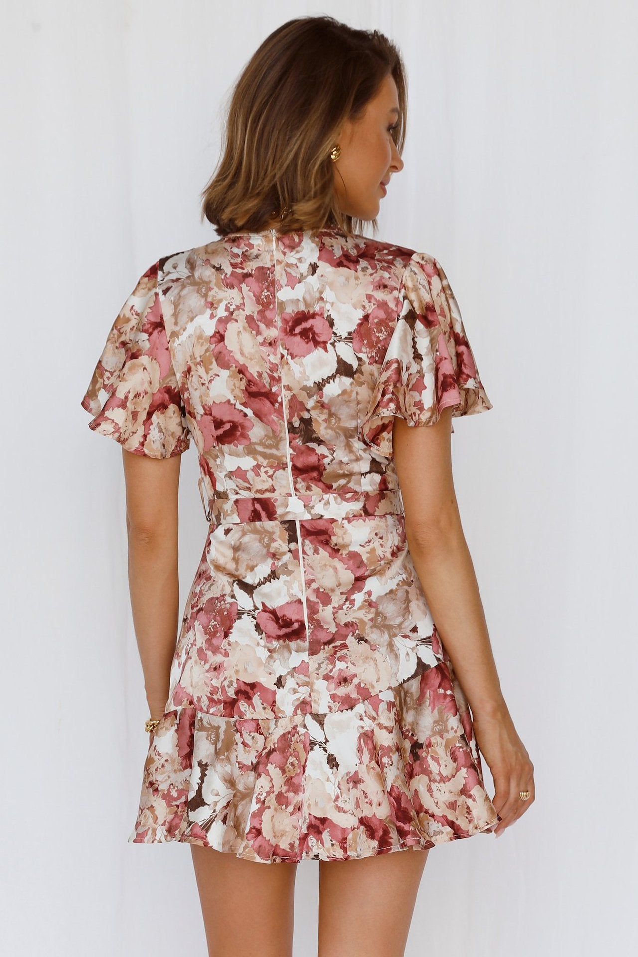 Women's Floral Tie Front Ruffle Mini Dress